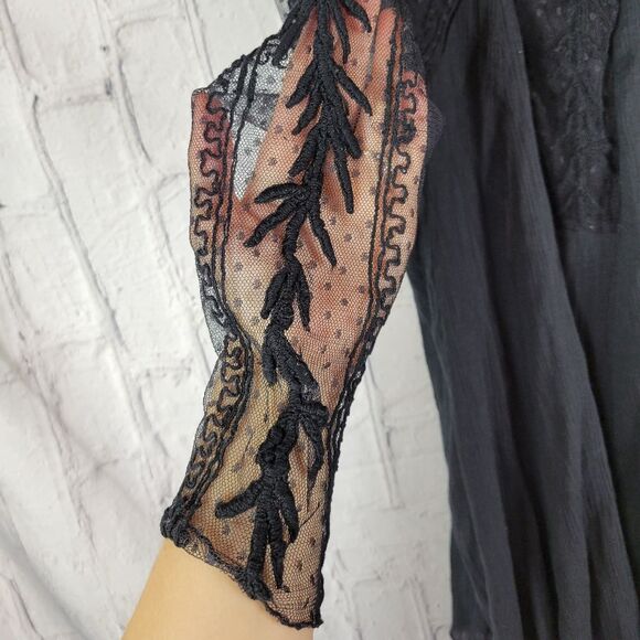 Free People rare Write About Love solid black lace mesh embroidered mini dress - Picture 8 of 12